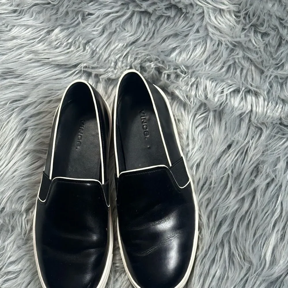 Vince Black Leather Slip-On Loafers